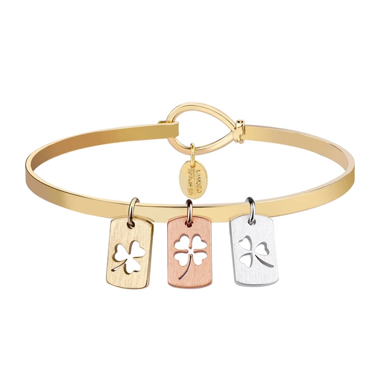 18K Gold Plated Non Tarnish Waterproof Four Leaf Clover Bracelet Faith Hope Love 3 Leaf Clover Bracelet For Women