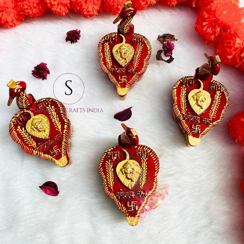 Handcrafted Wooden Tika Chopra in Peacock Shape With Meenakari Work Kumkum Box With 4 Section for Roli and Kumkum and Chandan