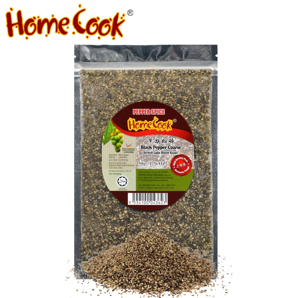 Economic Fresh Black Pepper Coarse Ground 50g Malaysia Black Pepper Crushed For Pasta Europe Standard Halal Certified Supplier