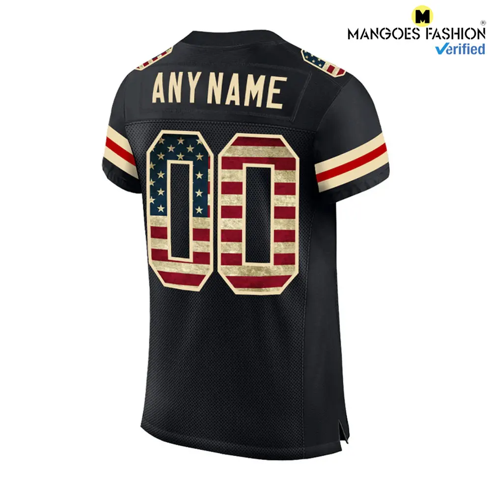 Vintage Style Custom Black USA Flag Cr-eam Mesh Authentic Football Jersey American Football Wear Sublimation Printing