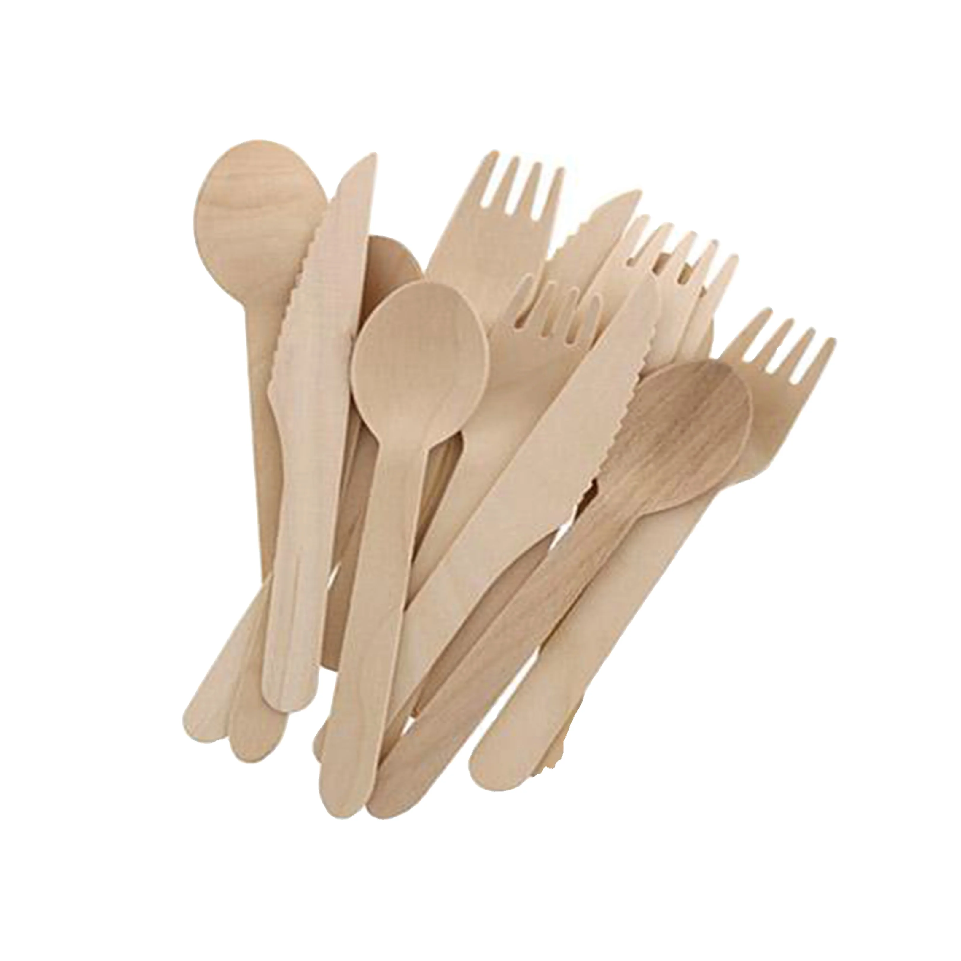 Amazon hot selling Birch wooden spoons, Forks, and knives reusable Biodegradable tableware flatware