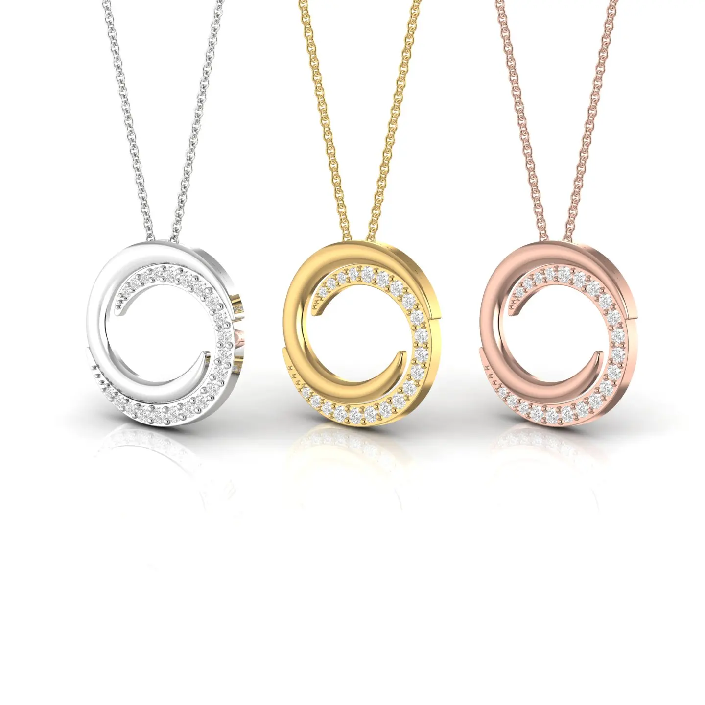 Natural Diamond Bypass Circle Pendant 14kt Solid White Yellow Rose Gold 1.76 Gram Fine Religious Women Party Trendy Birthday