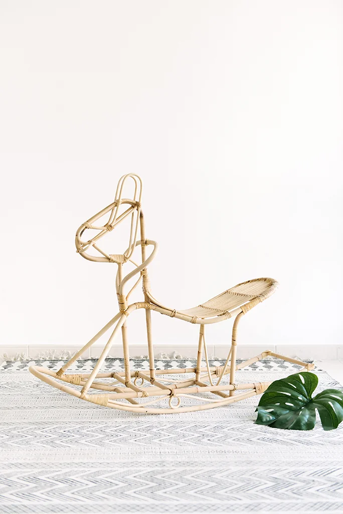 Handmade Rattan Wicker Rocking Horse For Toddler Kids Baby Playing