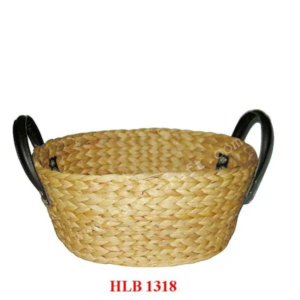Set of 2 Food Grade Hyacinth Woven Baskets Water Hyacinth & Bamboo Storage & Kitchen Container Wicker Kitchen Basket