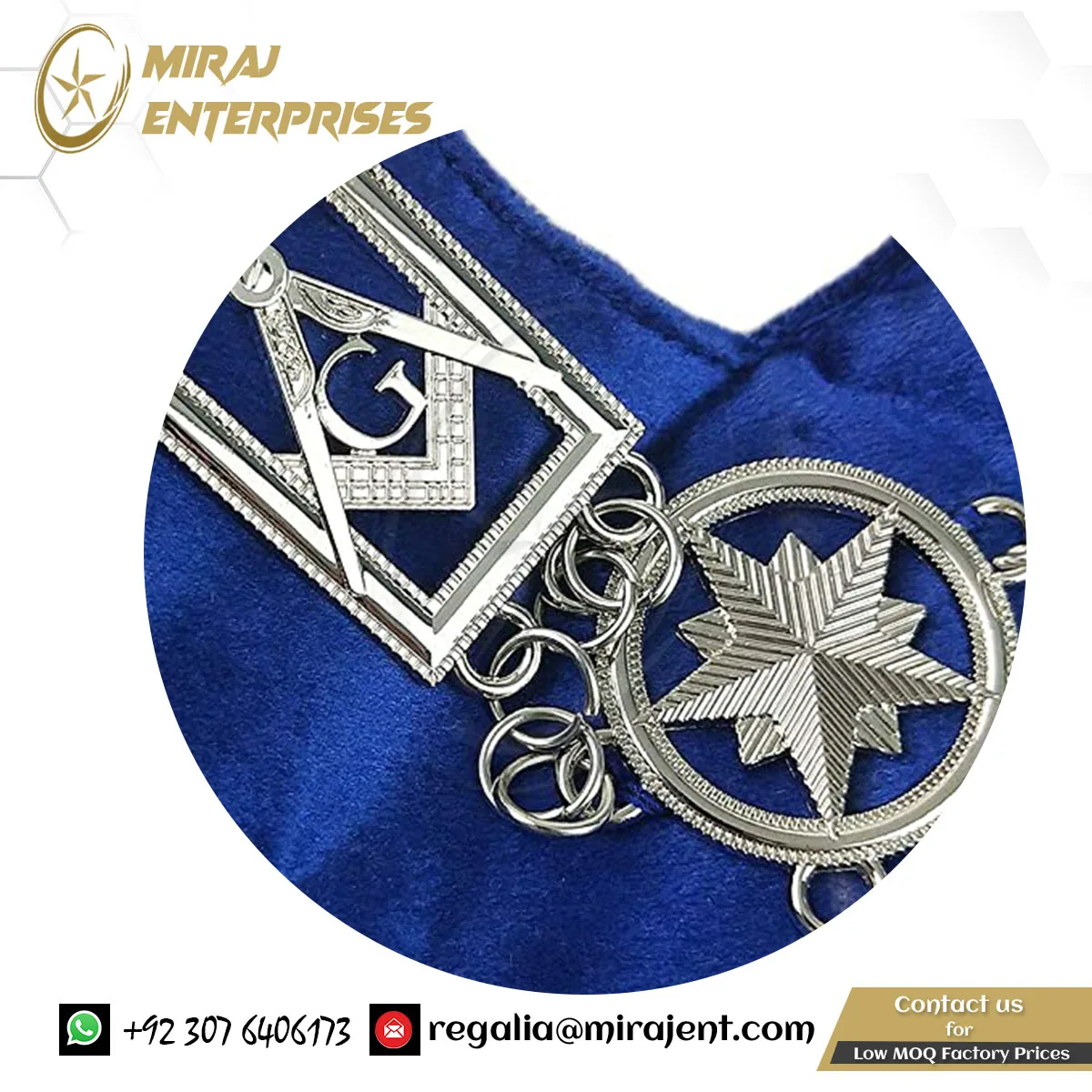 Ошейник с цепочкой Masonic голубой компас и квадрат покрытием из