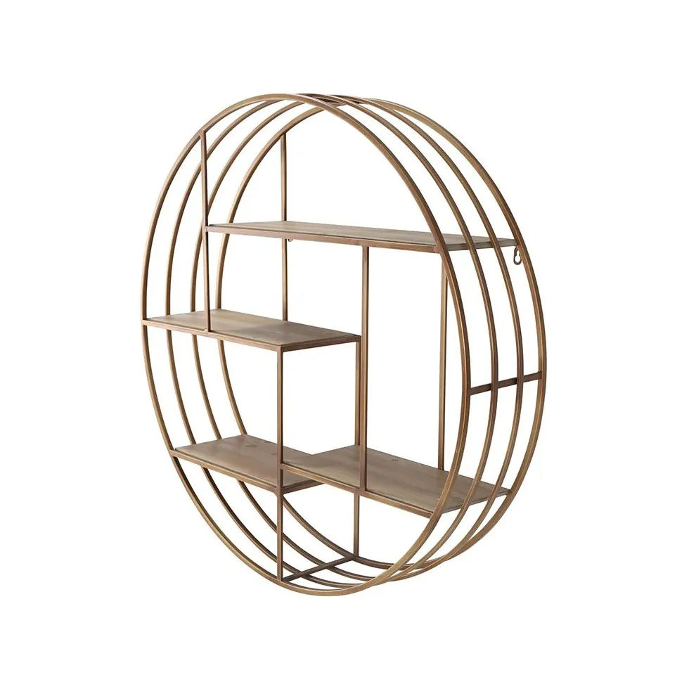 Classic Design Large Round Iron Decorative Floating Wall Shelves with Gold Finished Used for Wall Shelving Interior Decoration.
