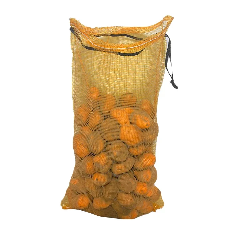 Economically Cheap Cost Customizable Pp Mesh Plastic Mesh Bag With Drawstring Orange Round Flat PE Vegetable Sack Packaging