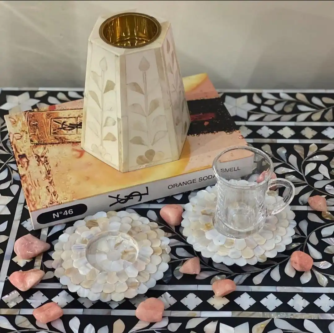 Natural Stone Medkhan Bakhoor Burner Latest Bone Inlay Mabkhara Tray Resin Incense by Axiom Home Accents