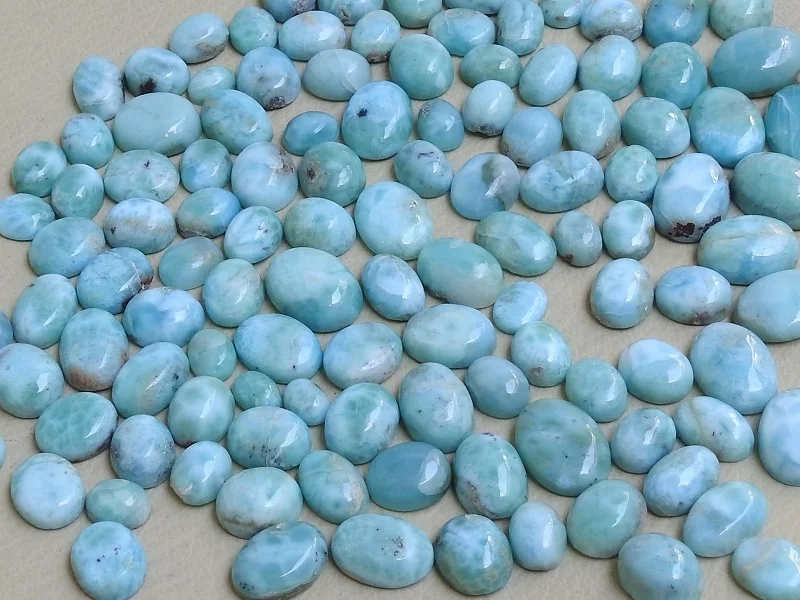 Natural Larimar Smooth Oval Shape Cabochon Calibrated Size Matching Pair Loose Stone Wholesaler Supplies New Arrival