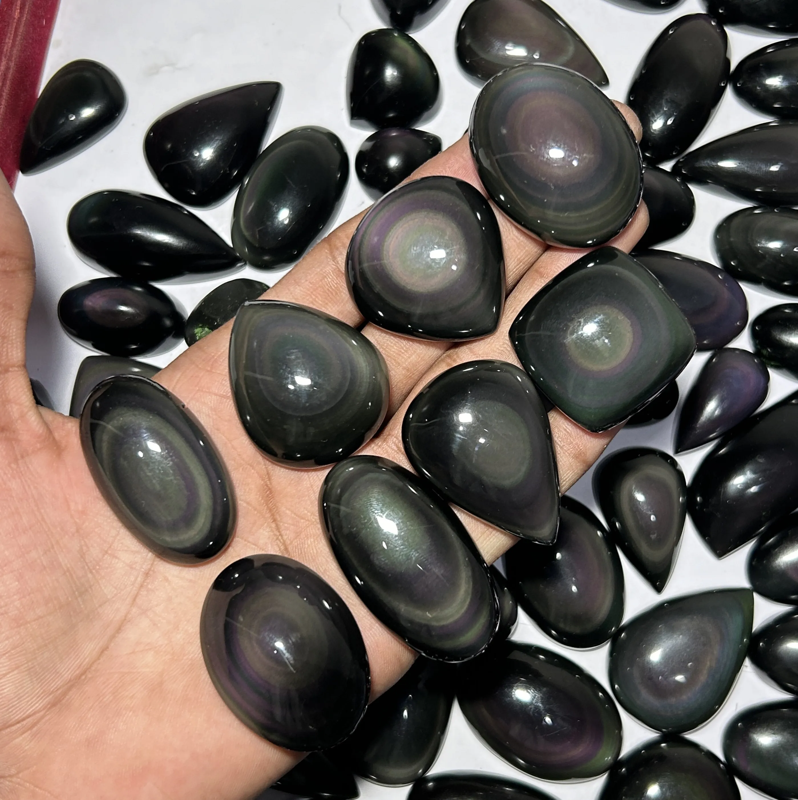 Natural Rainbow Flashy Obsidian Cabochon Lot Multi Flashy Rainbow Obsidian Wholesale Attractive Gemstones For Making Wow Jewelry