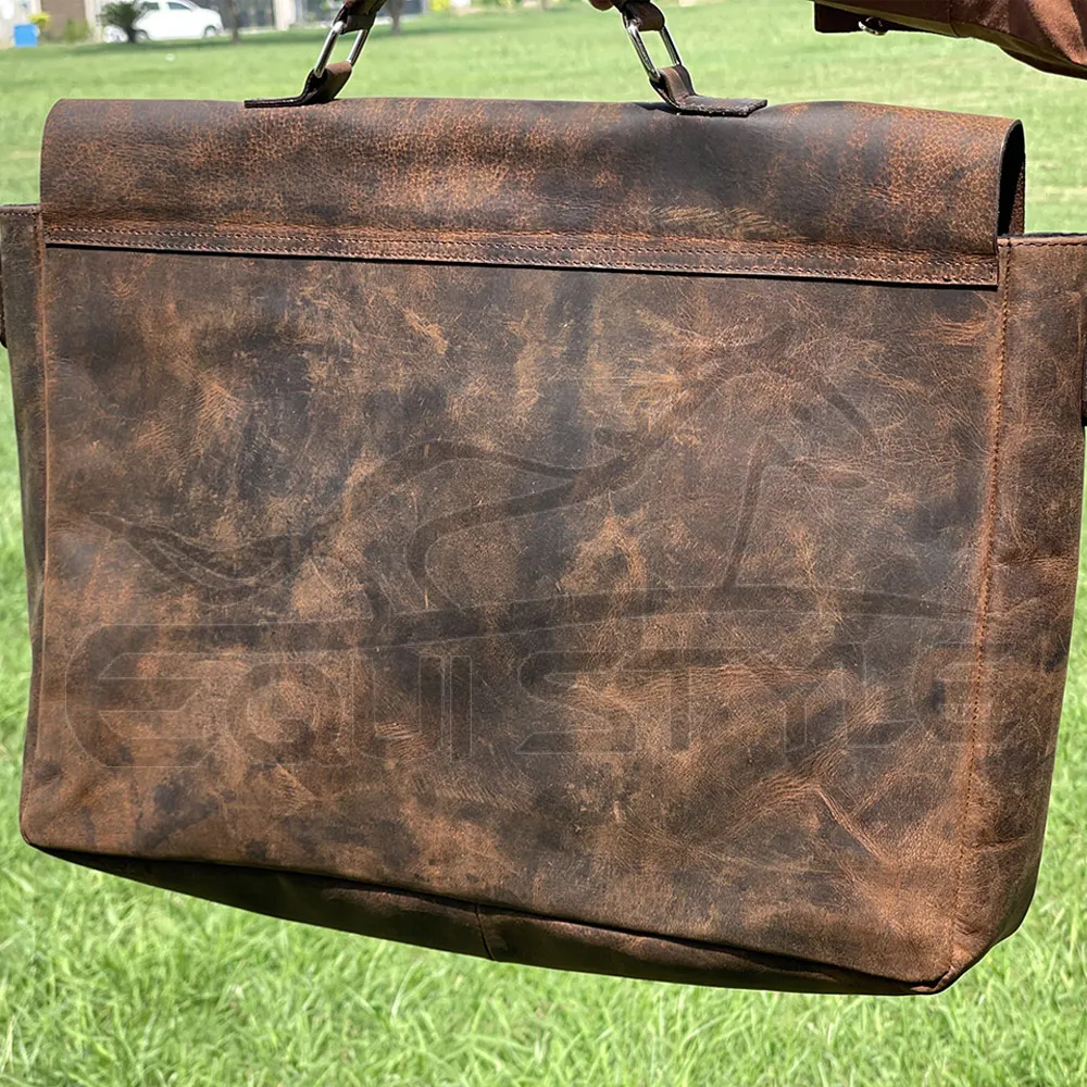 Genuine Leather Laptop Bag Brown Cowhide Messenger Office Work Computer Laptop Bag Large Rustic Shoulder Bag For Men