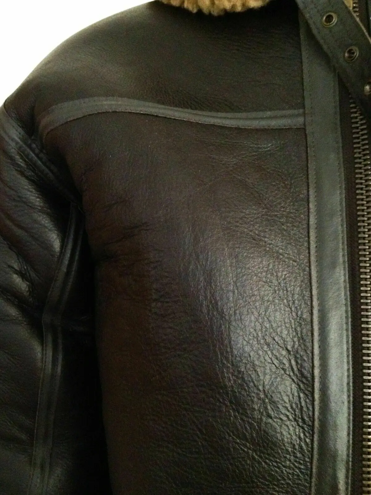 B3 Bomber Mens RAF Aviator black Vintage Fur Shearling Leather Jacket