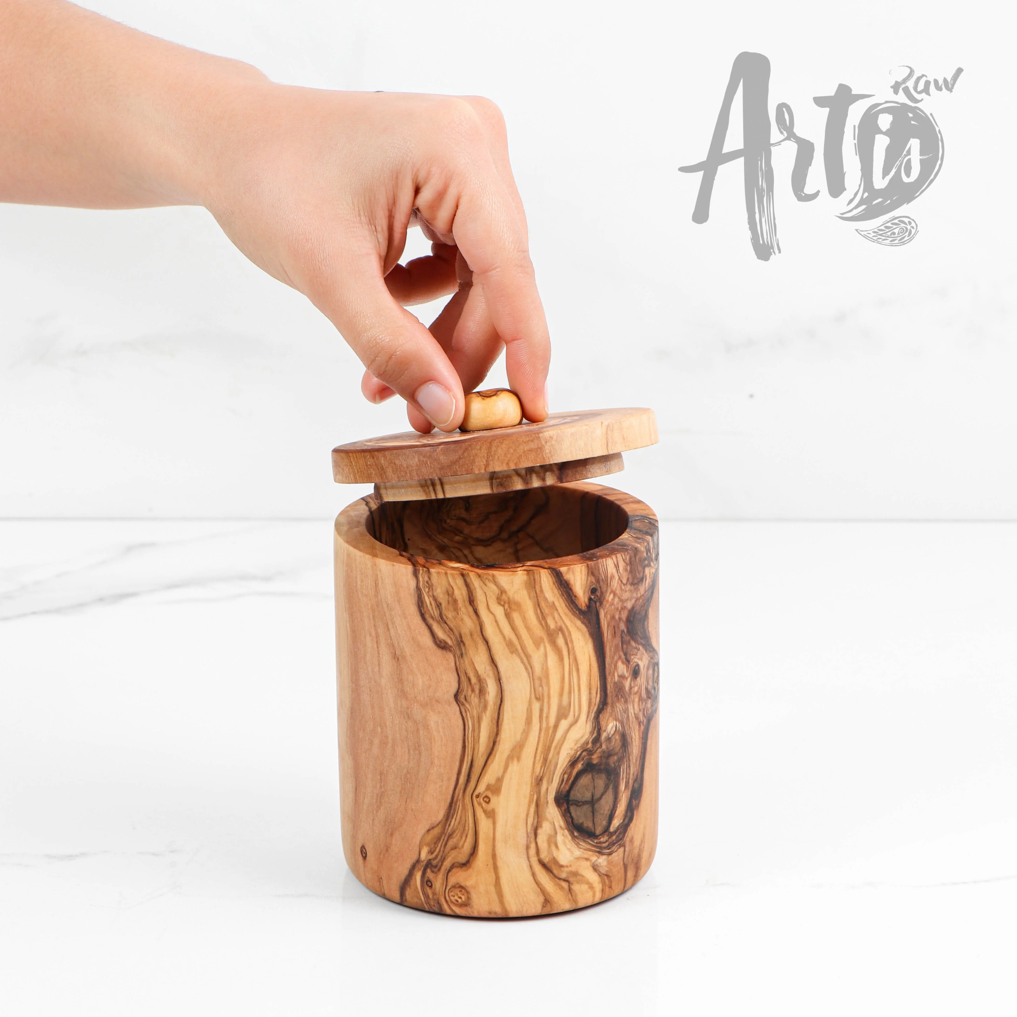 Salt Cellar with Lid and Spoon Handmade from Olive Wood / Wooden Salt Cellar / Salt Box Cellar