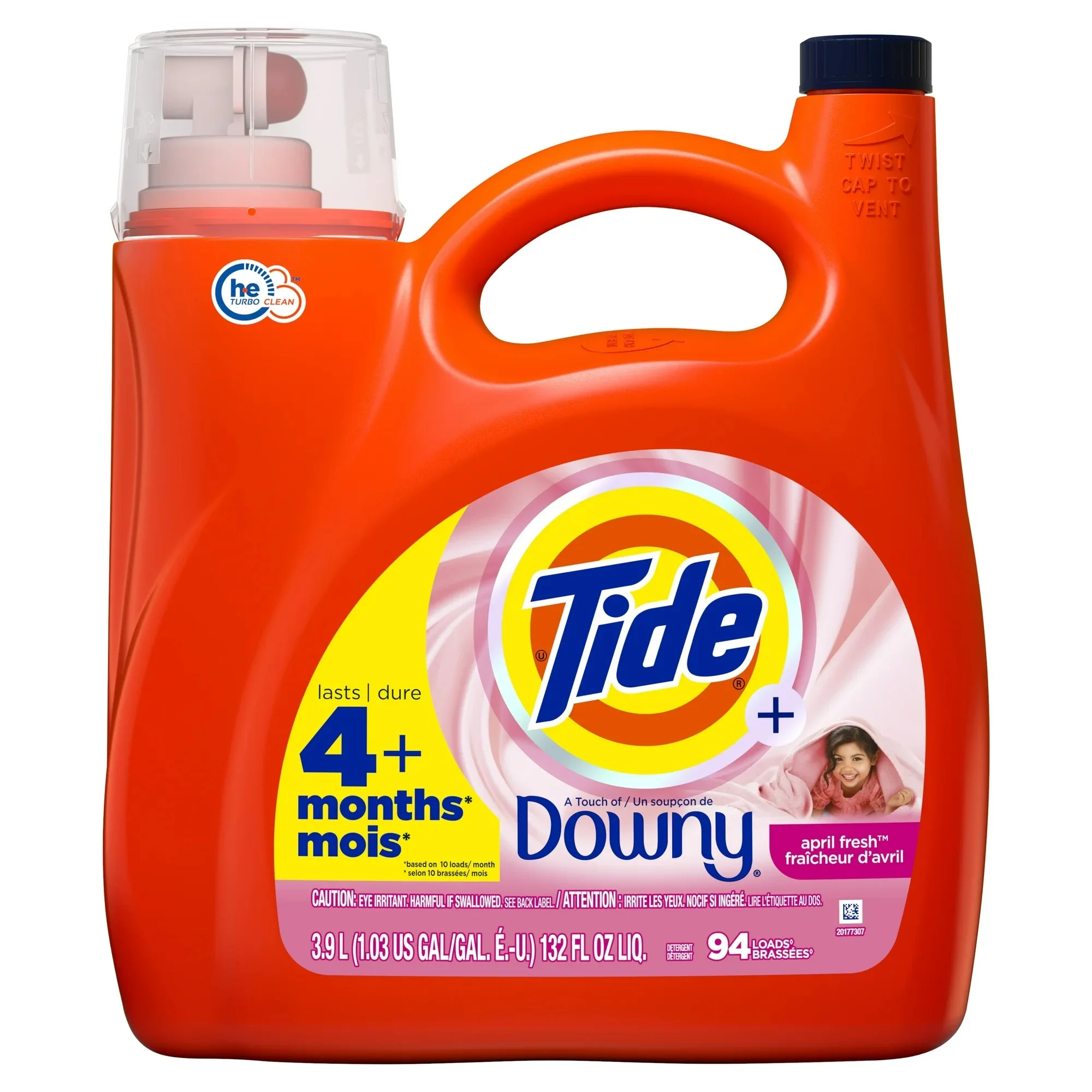 Tide Plus a Touch of Downy Liquid Laundry Detergent, April Fresh Scent, 94 Loads, 132 fl oz