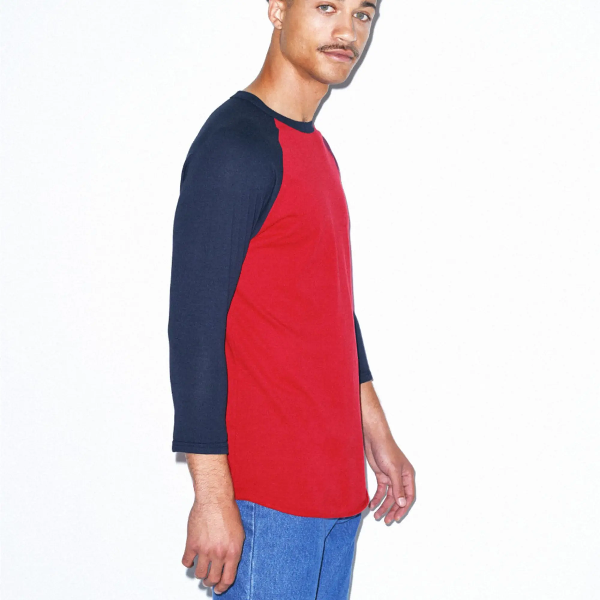 Ultrasoft 50% Cotton 50% Polyester 200 gsm Slim Fit Lightweight Red & Navy Baseball Raglan 3/4 Sleeve T-Shirt