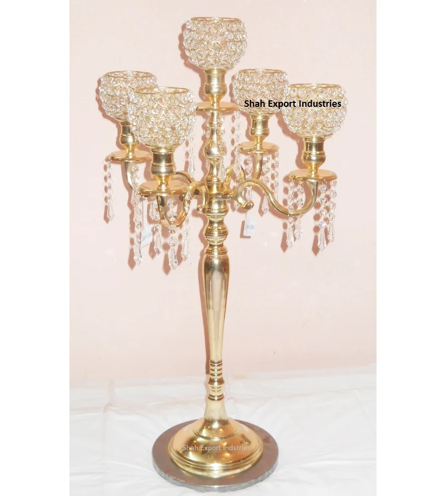 Home Decorative Table Crystal Ball Candelabra Centerpiece Gold Plated Aluminium Event & Party Supplies Decoration