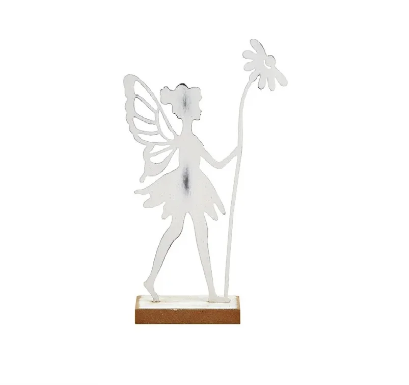 Decorative Figurine Guardian Angel Praying in Mango Wood Circle 10x16x4cm Mango Wood Solid Brown With Fairy Design