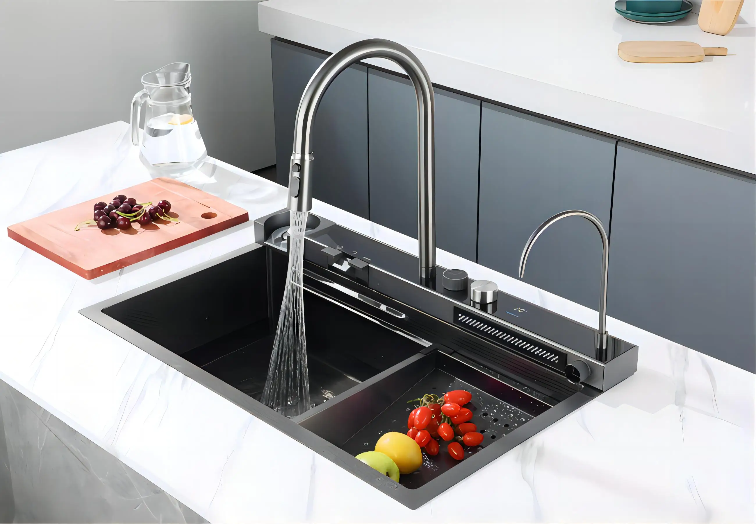 75 cm Sink Flying rain Waterfall Sink Household Dishwasher Basin Workstation stainless steel Kitchen Sink with Pull Out tap