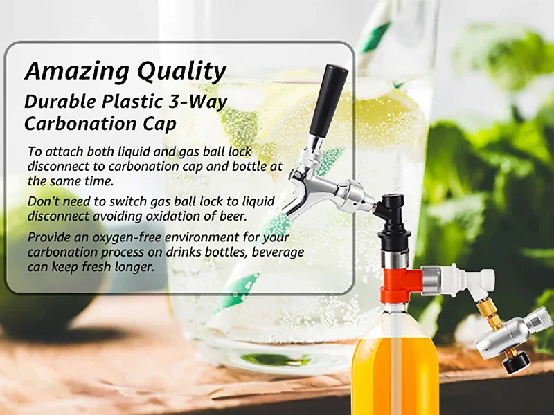 Carbonation Cap Counter Pressure Bottle Filling Kit,Carbonation Cap & Tee & 50cm Tube,Carbonation Cap Tee For Soft PET Bottle
