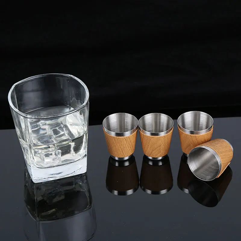 Custom Logo Embossed Whiskey Glass Set Personalized Engraved Color Bamboo Wooden Hip Flask