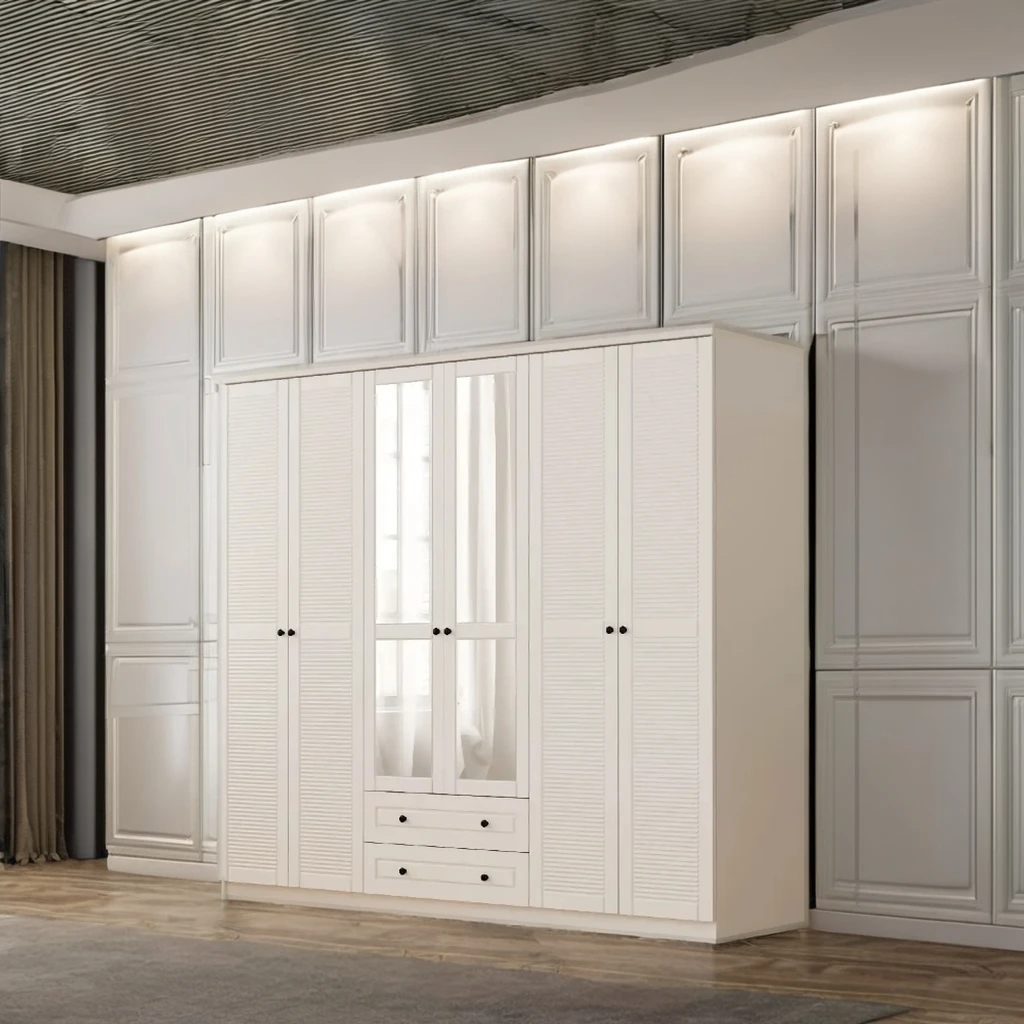 VOLET XL Modern Design Mirrored White Wardrobe 6 2 Drawers Versatile Furniture Bedroom Hotel Kitchen Bathroom School Hospital