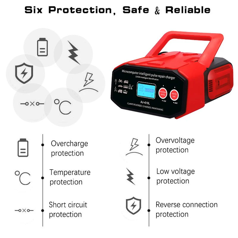 12V 24V Pulse Repair Charger AGM Deep cycle GEL EFB Lead-Acid battery Charger LiFePO4 Motorcycle & Car Battery Charger