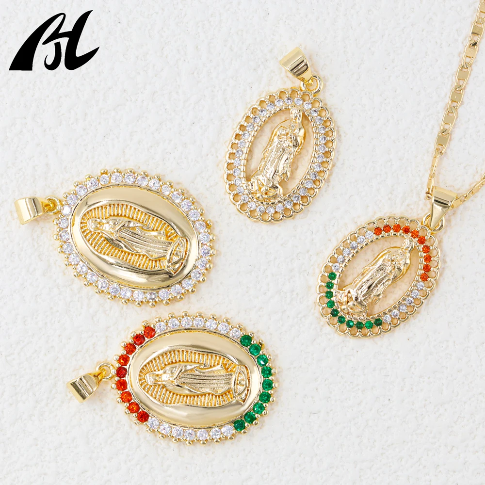 New Arrival Dainty Charm Gold Plated Christian Pendant Crystal Zircon Religious Jewelry Virgin Mary Virgen De Guadalupe Pendants