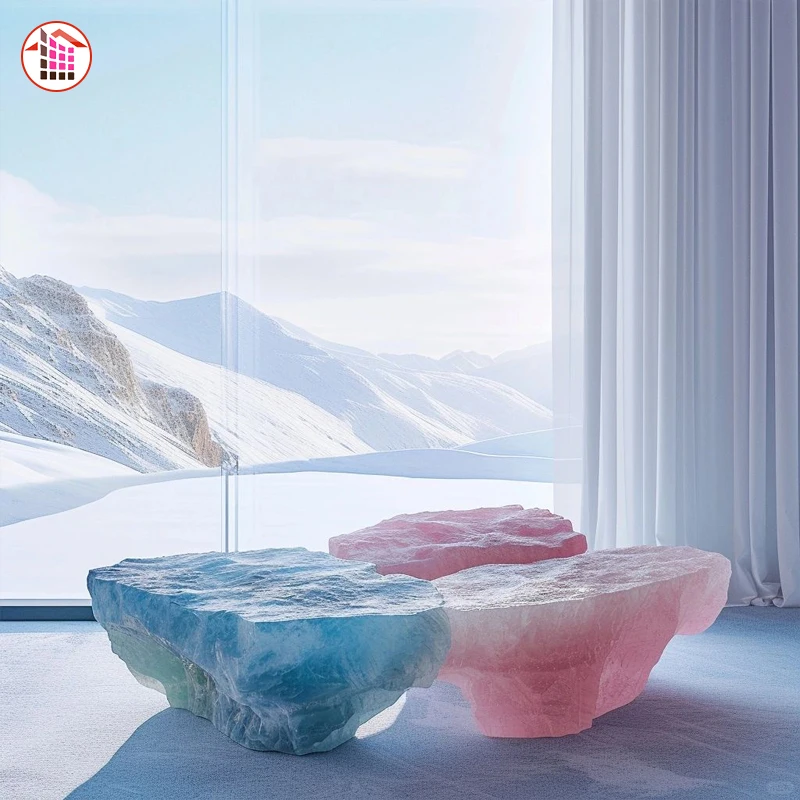 Luxury translucent stone coffee table backlit blue pink crystal dining table translucent pink onyx marble custom  table