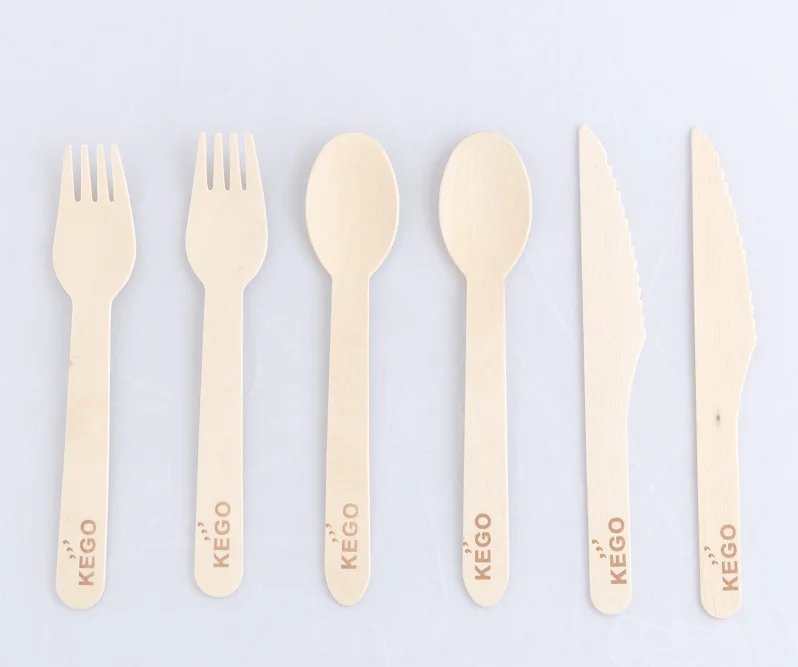 Single use utensils zero waste no plastic wooden biodegradable spoon fork and knife wood disposable cutlery