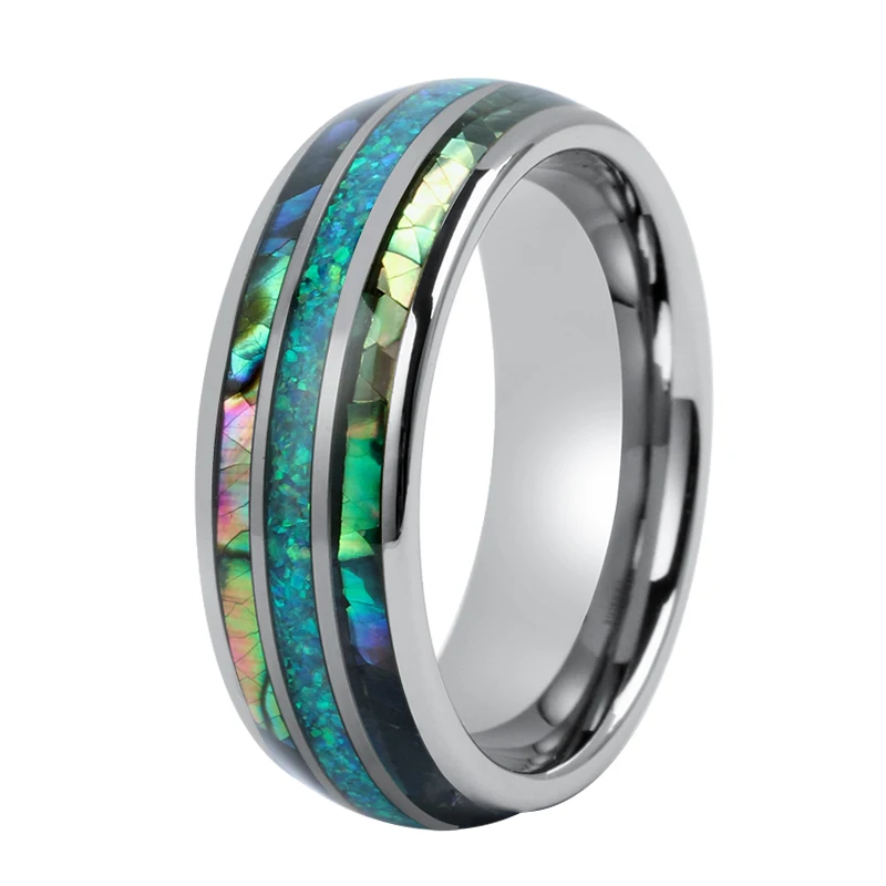 ring Tungsten Manufacturer Custom man colored shells inlay Wood Opal anillos hombre fine Jewellery Tungsten carbide ring for men