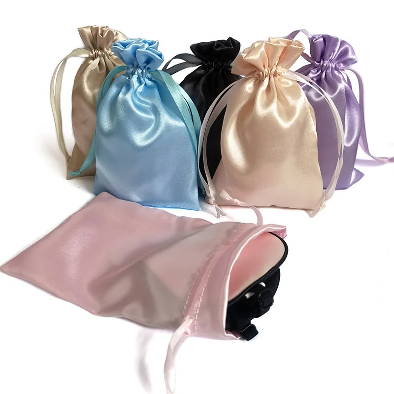 Satin Bag Manufacturing Custom Logo Satin Double-layer Tassel High Quality Wig Bags Silk Jewelry Gift Ring Pouch