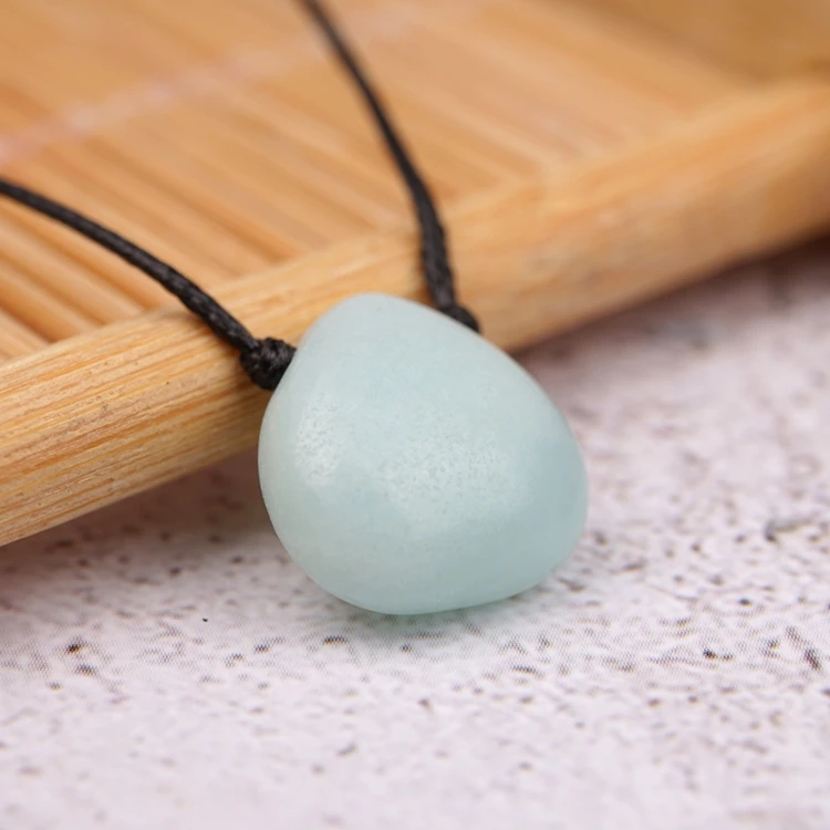 Teardrop Turquoise Amethyst Pendant Necklace Healing Crystal Necklace Adjustable Black Rope Cord Gemstone Necklace