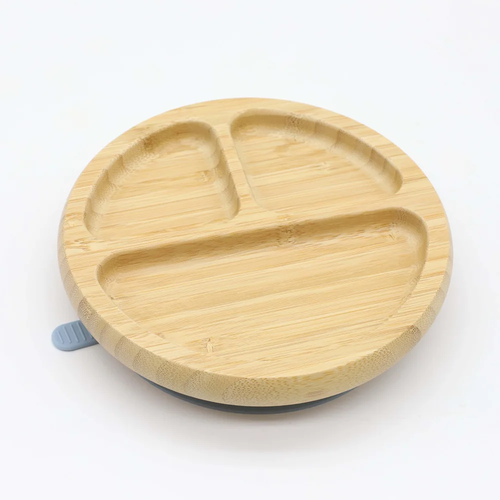 Custom Logo Dinner Plates Kids  High Quality Natural Bamboo Animal Baby Plate with suction baby feeding set