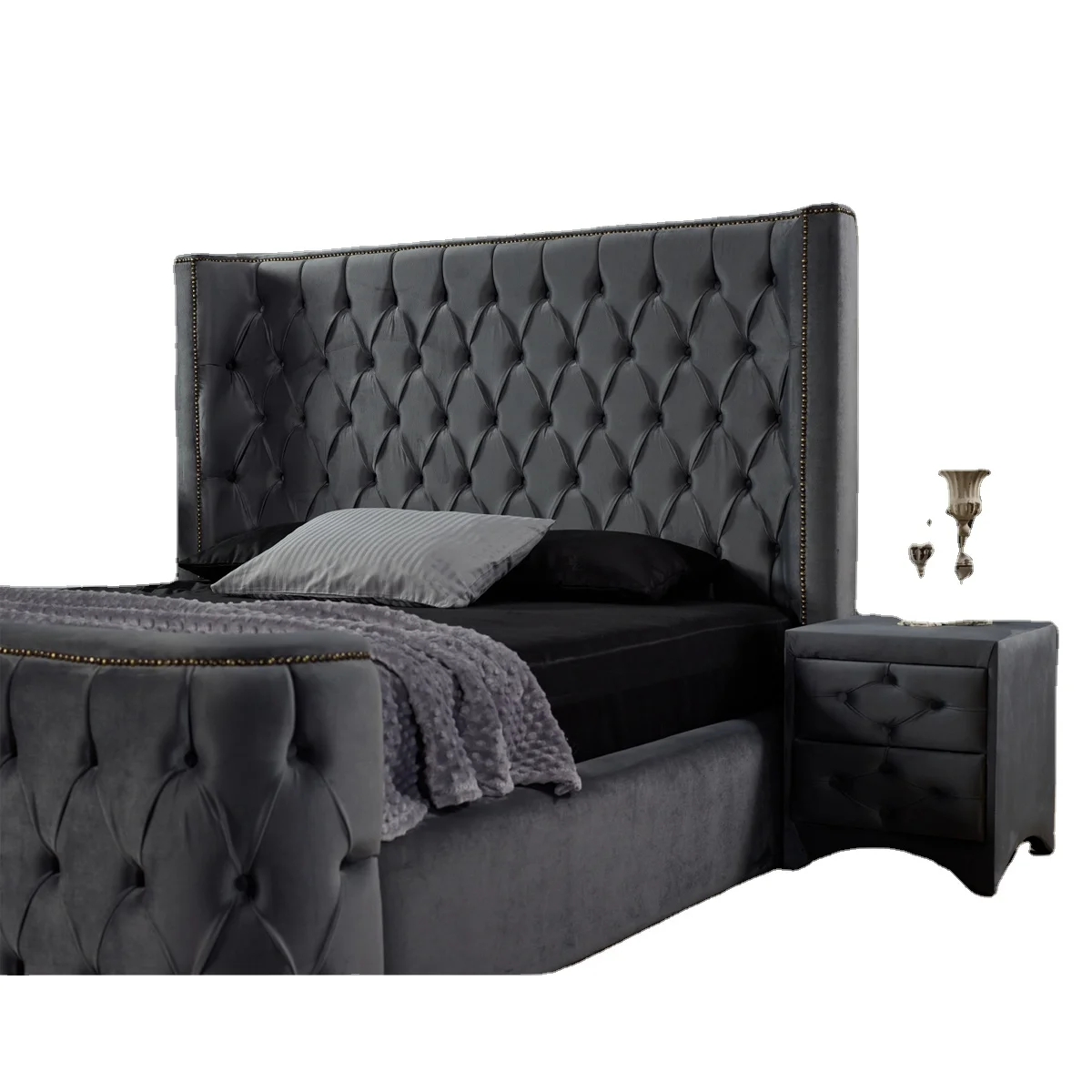 High Quality Wooden Bed Set King Single Sizes Hydraulic Ottoman System Adjustable Mattress Headboard Base Nightstand Bedroom