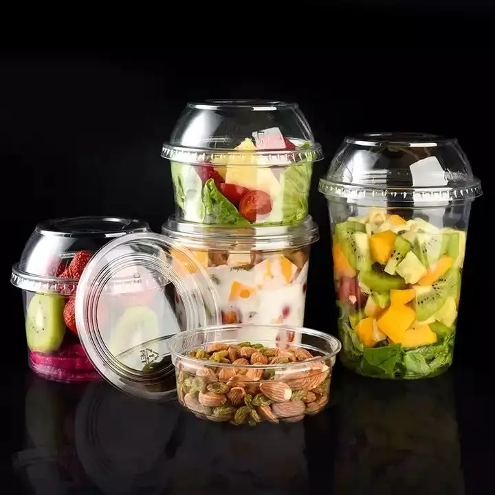 8oz,12oz 16oz 24oz 32oz Clear Disposable Fruit Ice Cream PET/PLA Plastic Dessert Salad Take Away Dessert Acai Bowl With Lid