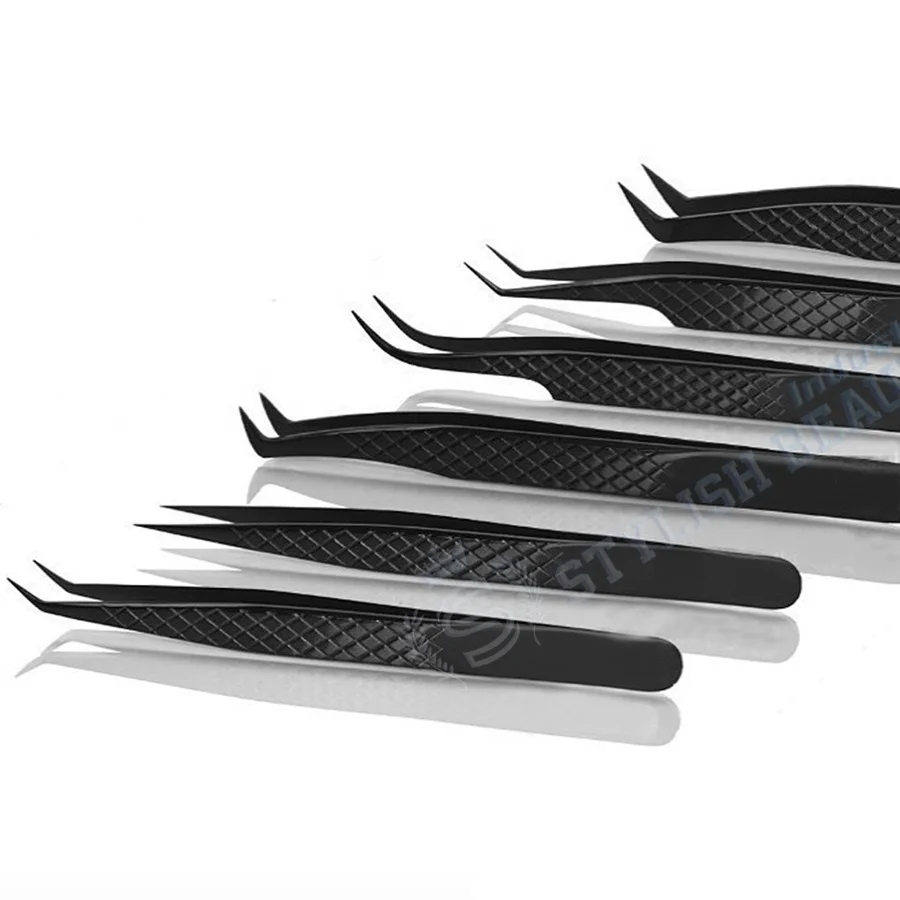 Professional Eyelash Extension Tweezers Wholesale Beauty Russian Private Label Volume  Pointed Diamond Grip Eyelash Tweezers