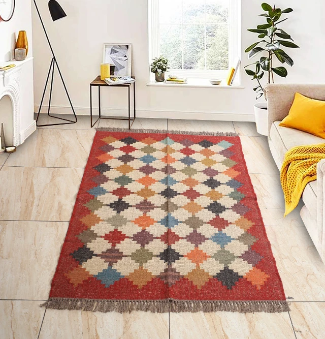Hand Woven Jute Wool Kilim Living Room Area Rug Bedside Rug Kitchen Rug all size available at factory price