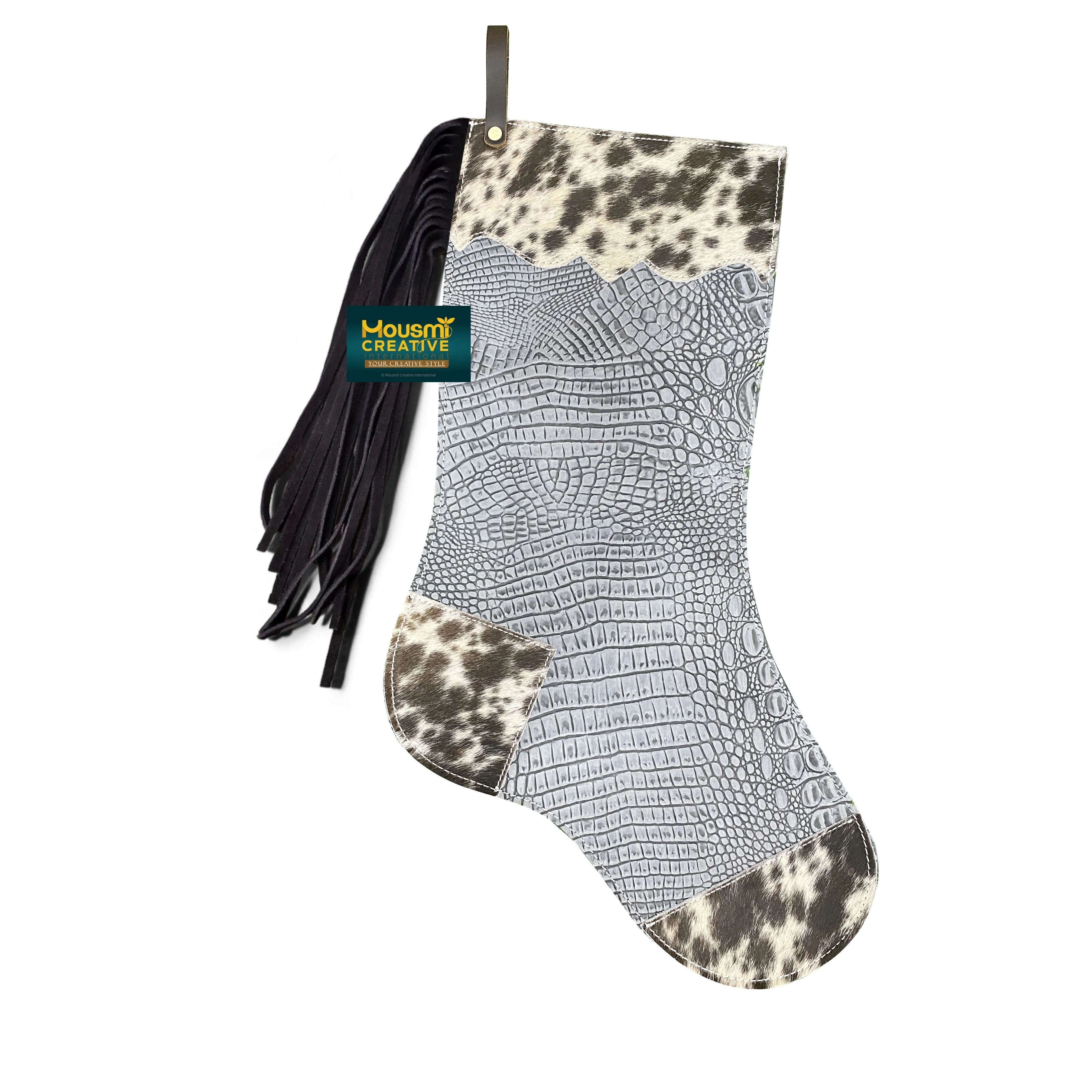 New Arrival Christmas Stocking Exotic Alligator Skin Textured Cow Leather Santa Claus Stockings Christmas Tree Hanging Socks