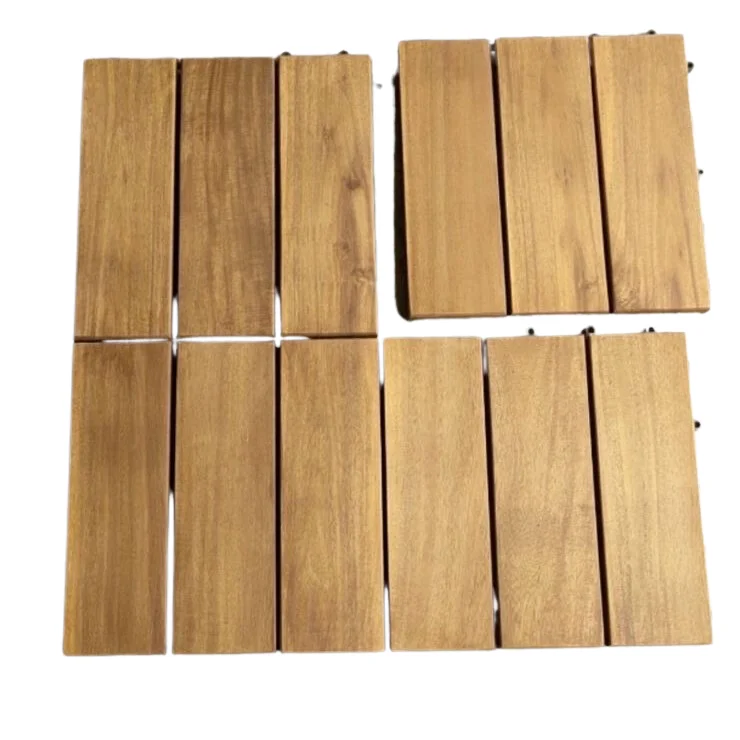 Interlocking acacia wood deck tiles 3 slats wood flooring bacolny waterproof patio tiles backyard flooring