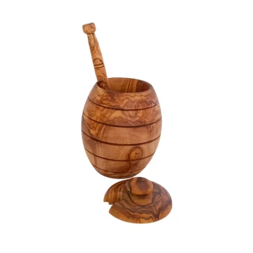 Mediterranean Countries Handmade Olive Wood Honey Jar Engrave Jar with your logo or your family name.