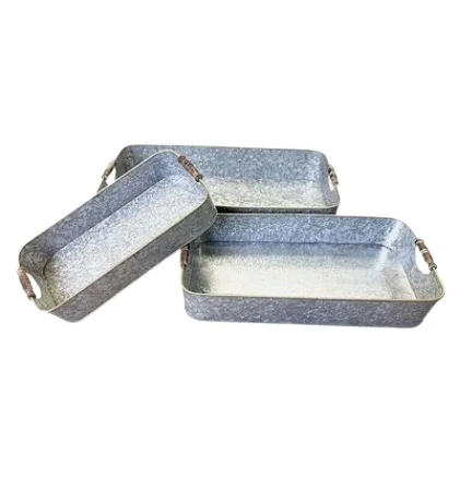 Best Selling Galvanized Finished Tray with Metal Handle Rounded Shape Metal Tray Wholesaler Galvanized Serving Tray