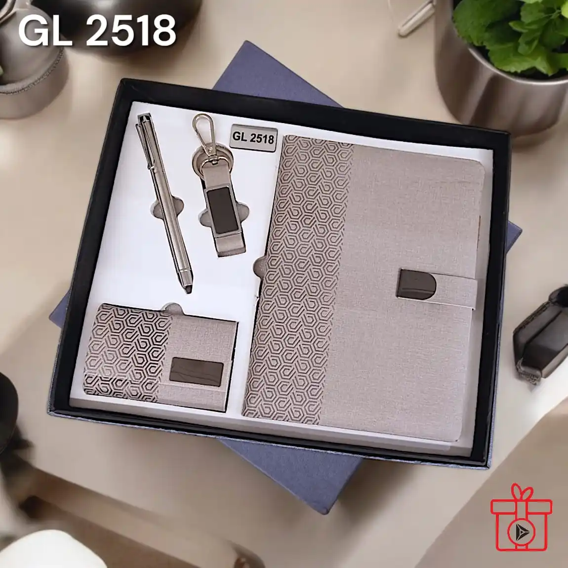 Luxury Promotional Gift Set 4 in 1 Gift Combo  Keychain, Diary, Visiting Card Holder and Pen Combo Available at Affordable Price