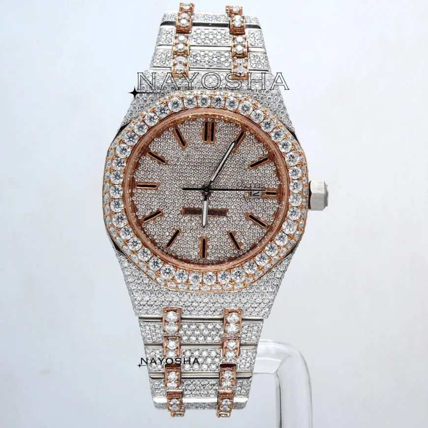 Dazzling Mens Jewelry With Attractive Stainless Steel Material With Moissanite Diamonds Fully Iced Out Watch Designed For Men