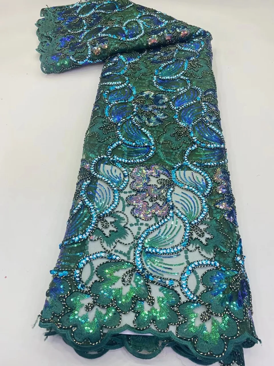 african flower embroidery women dress fabric, custom voile clothing material fabric with sequin and beaded/