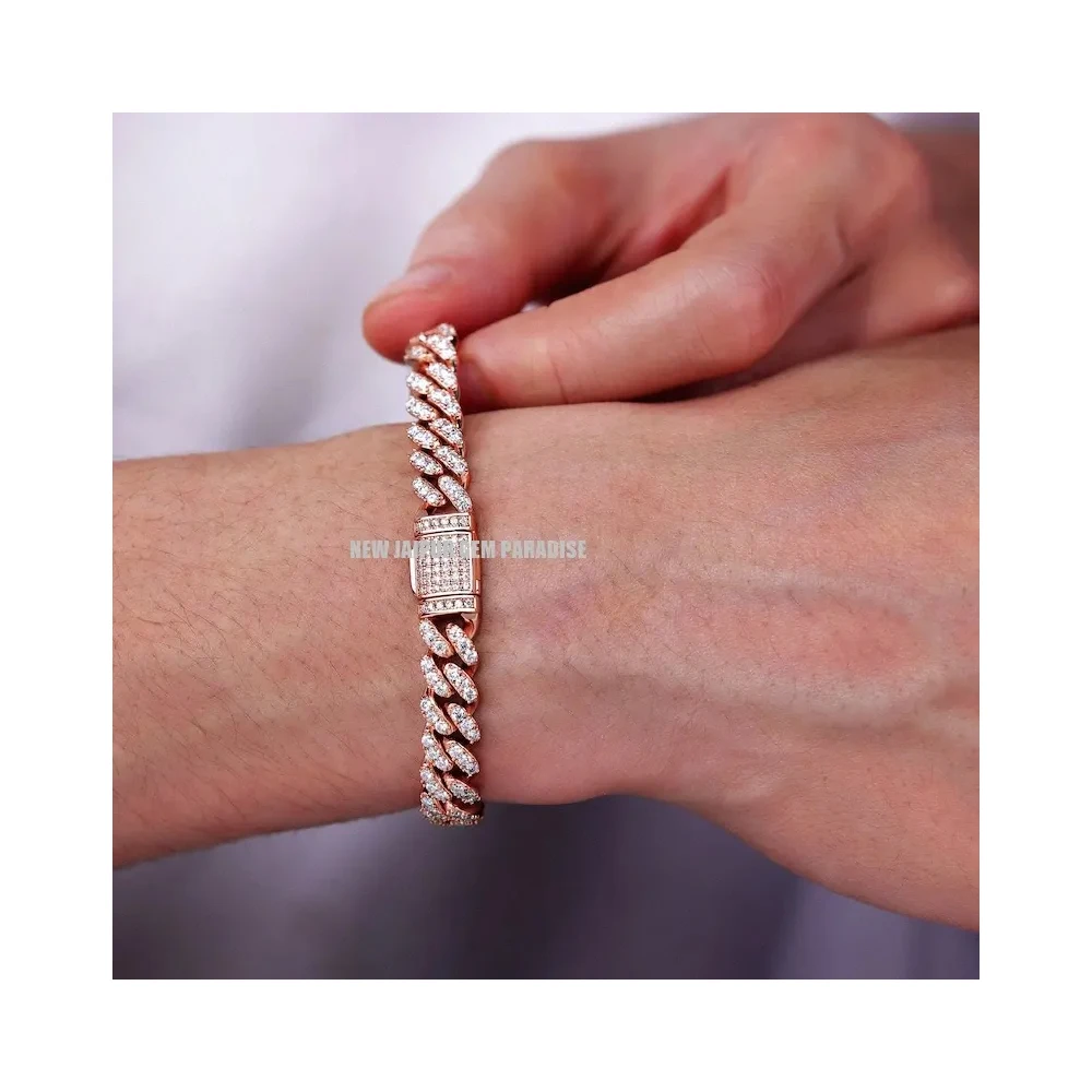 Hot Selling Trendy Moissanite 8mm Cuban Chain 925 Sterling Silver 18K Rose Gold Plated From Manufacturer