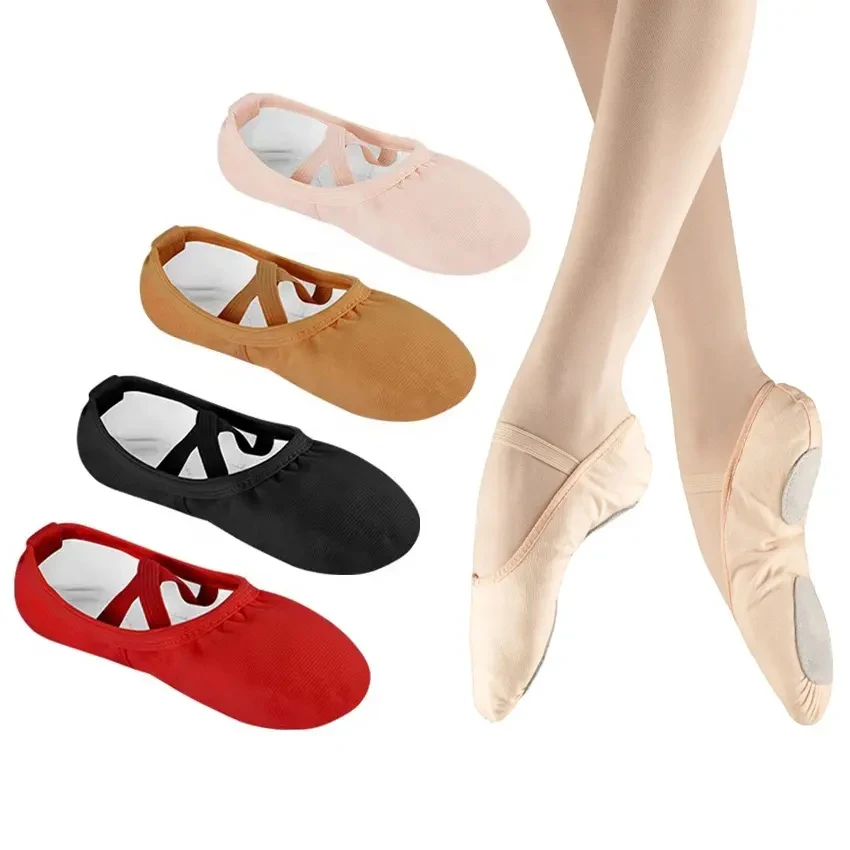 Girls Ballet Shoes Canvas Flat Ballet Dancing Slippers Dance Shoes For Adult Women Kids Children Classic Split-Sole Soft Leather