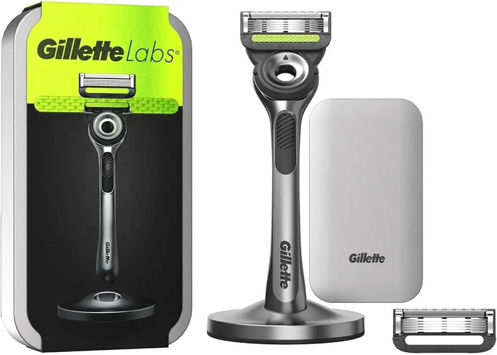 Gillette лаборатория с отшелушивающим стержень Мужская Ручная Золотая бритва включает 3 сменных лезвия бритвы и магнитную стойку премиум-класса