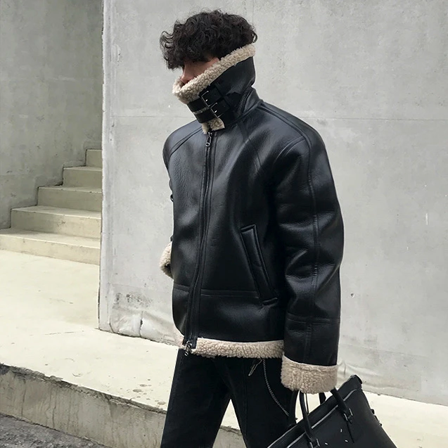 Jacket New Arrivals Wholesale Men Flying Real Sheepskin Shearling Fur Leather Jacket Aviator B3 RAF Bomber Pilot Fly jacket