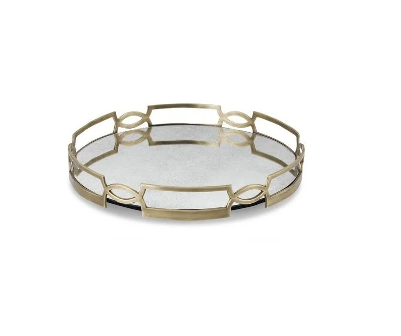 Factory Direct Sales Gold Plated Metal Glass Tray for Home Decor Art Serving Tray Wedding Parties Steel Material Food Occasions