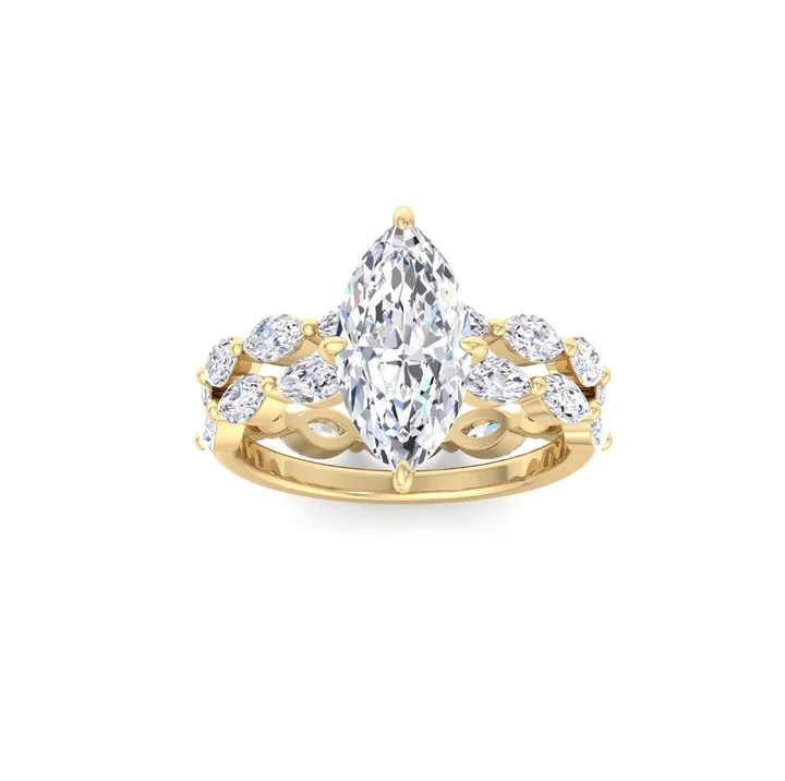 Wholesale Price Handmade 14K Pure Yellow Gold Wedding Ring Set For Women Solitaire With Accent Ring With Full Eternity Band